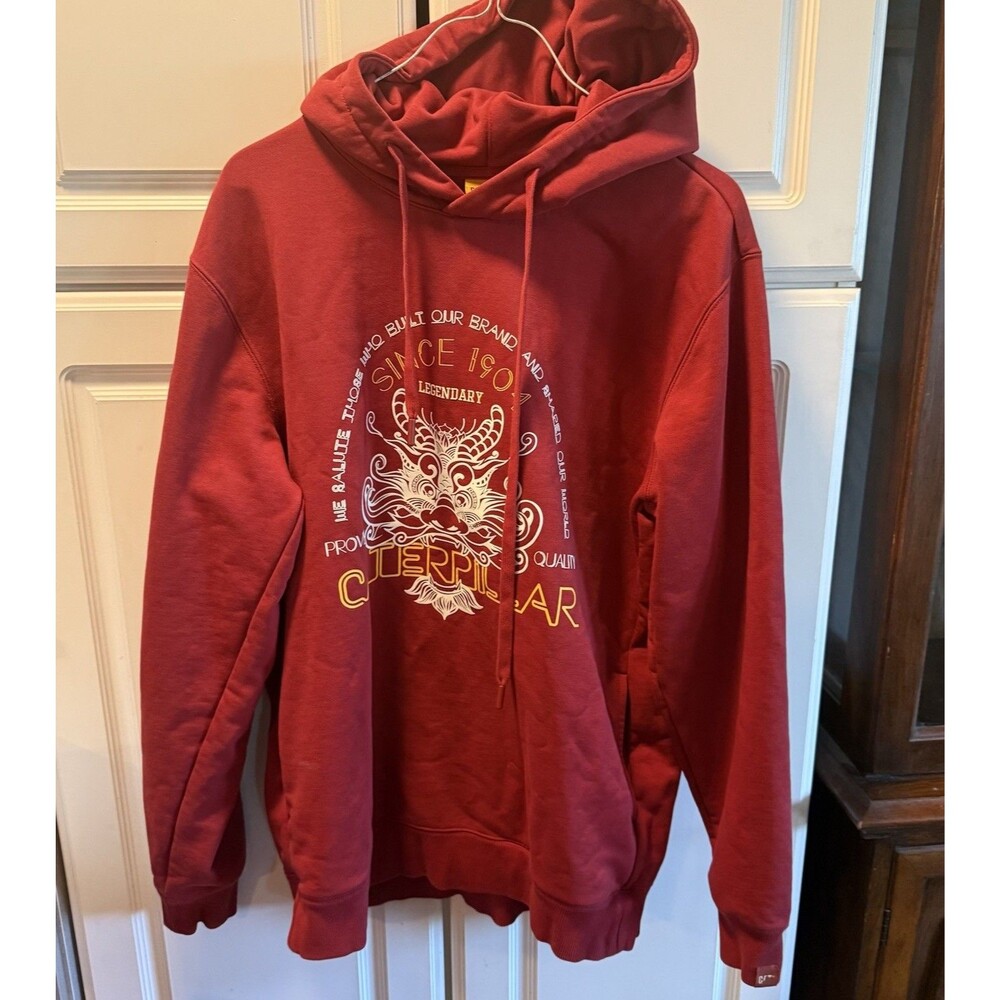 Caterpillar CAT Dragon Graphic Hoodie Red Pullover Men’s Large Legendary RARE